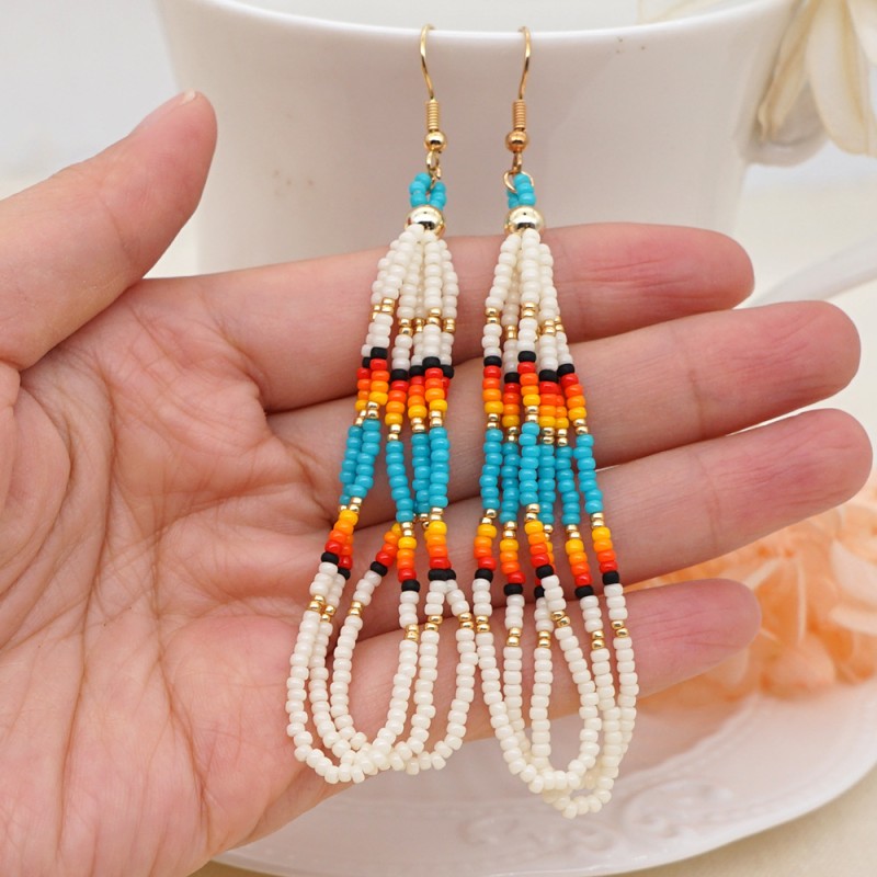 Beaded Earrings Manufacturer - OEM Long Tassel Seed Bead Chandelier