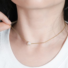 Sterling Silver Necklace Factory - OEM 925 Round Zircon Pearl Gold Silver