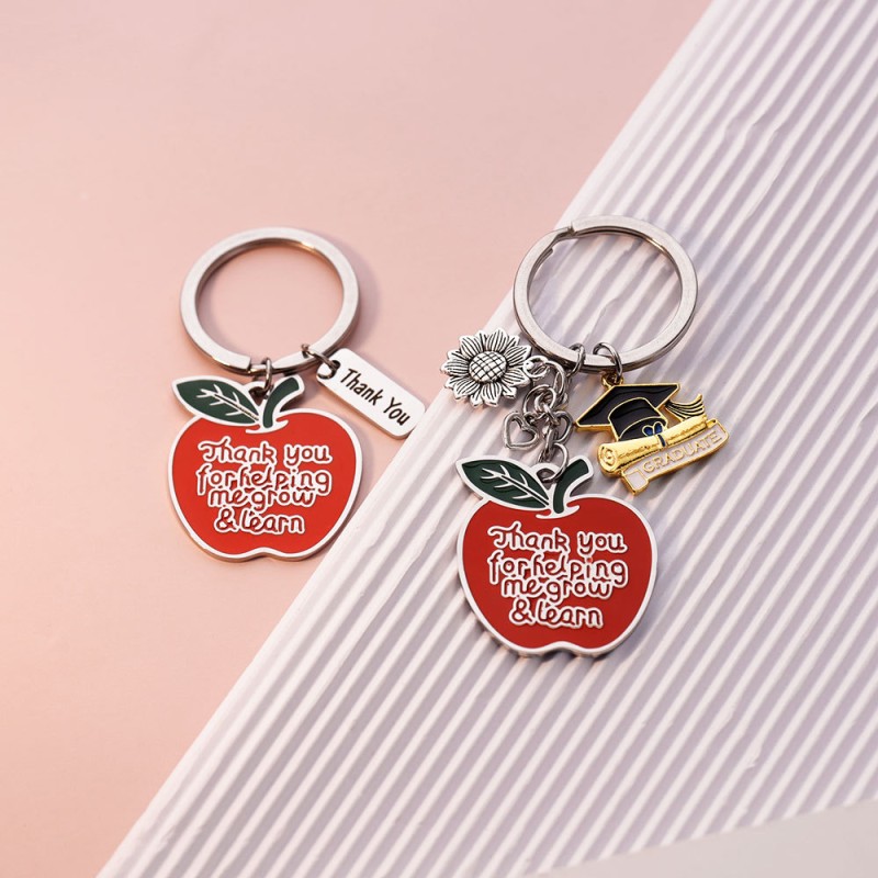 Teacher Keychain Manufacturer - OEM Stainless Steel Apple Sunflower Hat