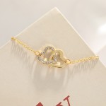 纯银手链工厂-可定制S925锆石双心互锁