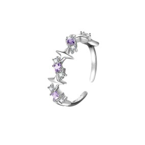 Sterling Silver Ring Manufacturer - OEM S925 Purple Zircon Heart Star Adjustable