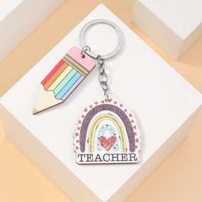 Teacher Keychain Manufacturer - OEM Wooden Pencil Rainbow Ruler Book