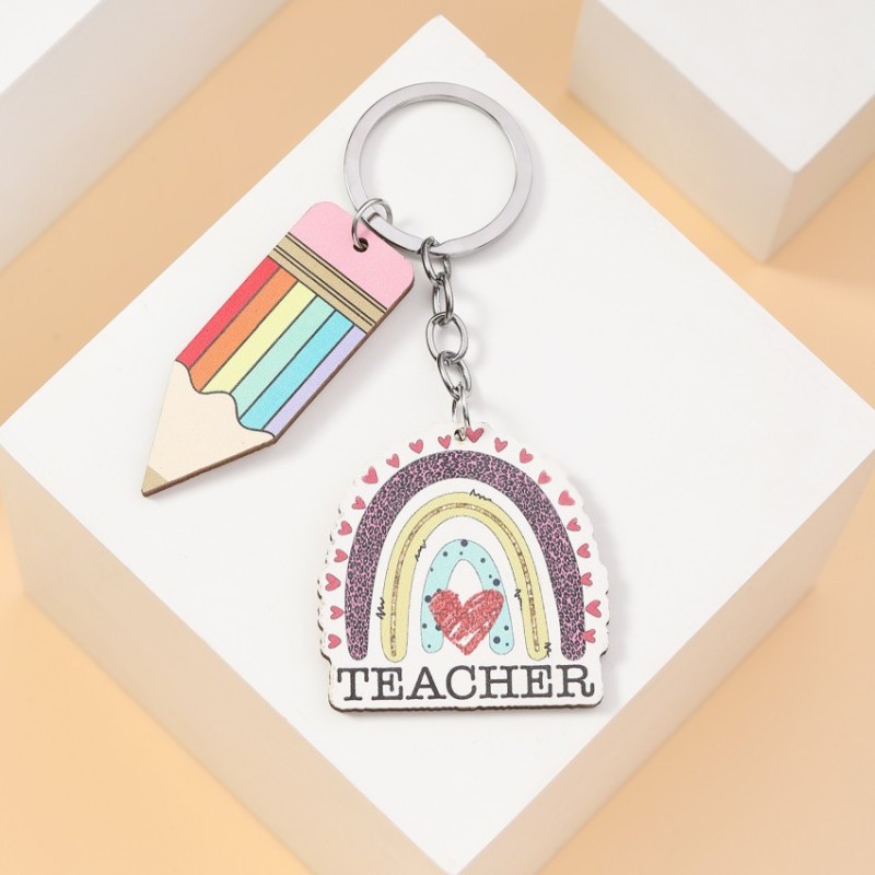 Teacher Keychain Manufacturer - OEM Wooden Pencil Rainbow Ruler Book