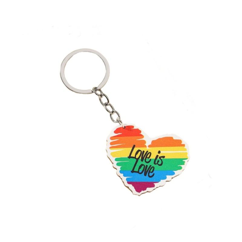 Keychain Factory - OEM Heart Rainbow Print Love Is Love Pendant