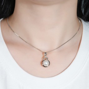 纯银项链厂家-可定制925贝壳珍珠水滴锆石