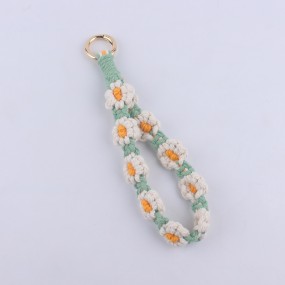 钥匙扣工厂-可定制手工编织棉绳雏菊吊坠