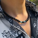 父亲项链工厂-可定制黑色火山绿松石拼布