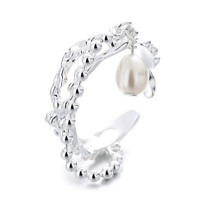 Sterling Silver Ring Factory - OEM S925 Pearl Hollow Chain Opening Ring