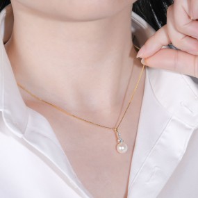 纯银项链厂家-可定制925天然珍珠圆锆石金