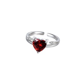 Sterling Silver Ring Factory - OEM S925 Heart Red Blue Zircon Opening Ring