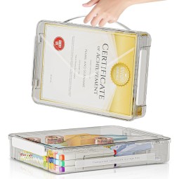 杂志盒供应商-透明可堆叠带把手储物盒