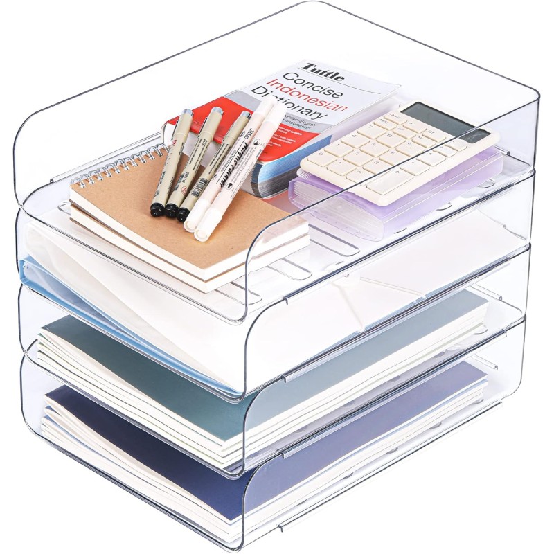 Desk Organizer Supplier - Clear Stackable Letter Tray for Office
