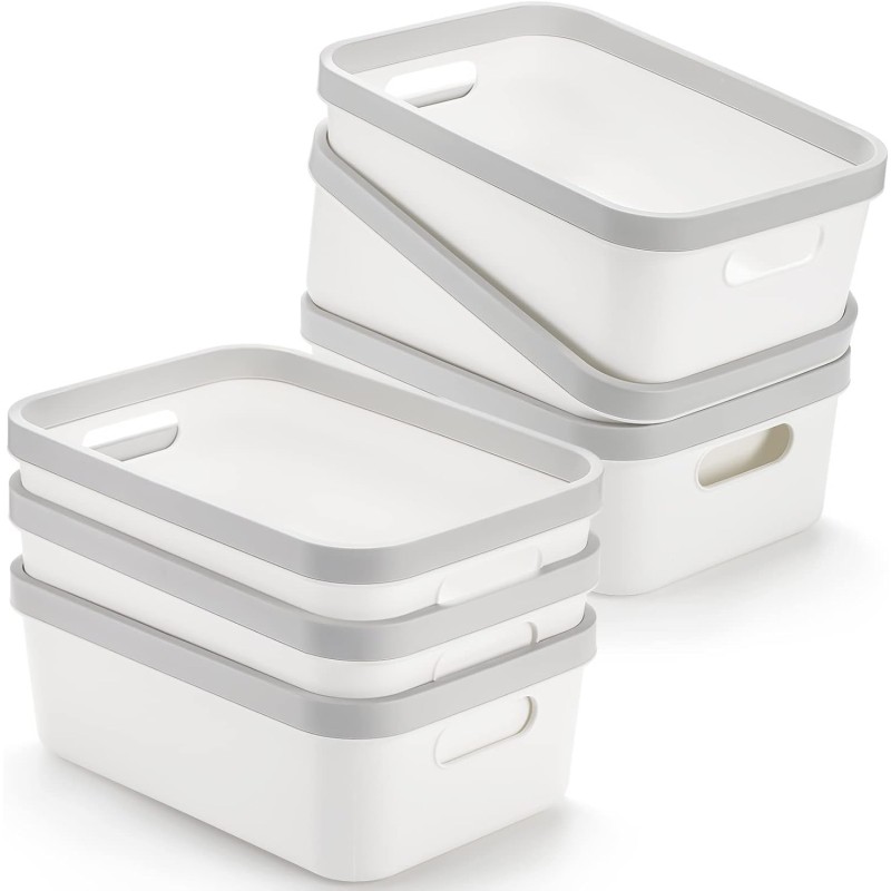 Storage Bin Factory - 6 Pack Plastic Organizer Bins with Handle