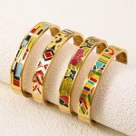Cuff Bracelet Supplier - Vintage Geometric Enamel Stainless Steel