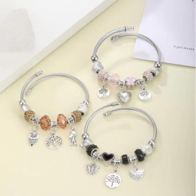 Bead Bracelet Supplier - DIY Stainless Steel Rhinestone Bangle