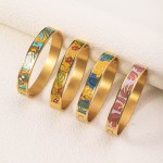Cuff Bracelet Supplier - Vintage Geometric Enamel Stainless Steel