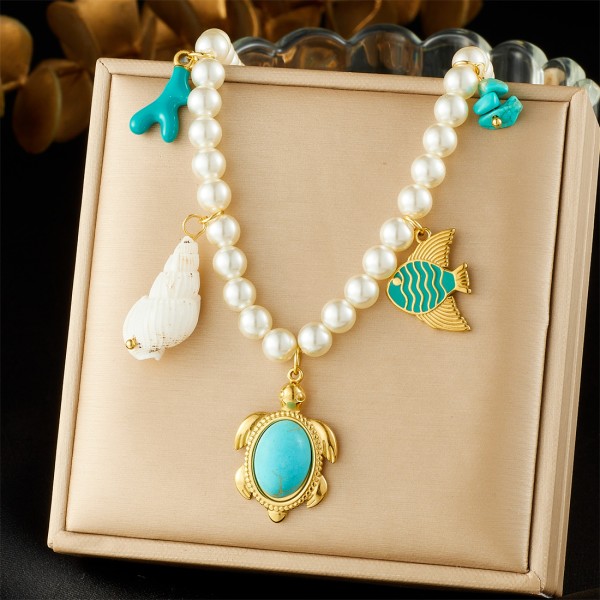 Turtle Necklace Supplier - Turquoise Fish Conch Design