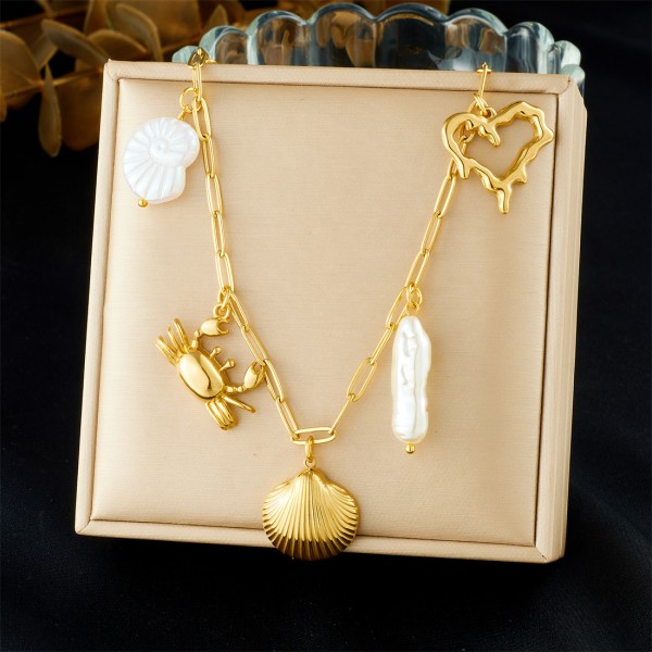 Crab Necklace Supplier - Shell Heart-shaped Marine Jewelry
