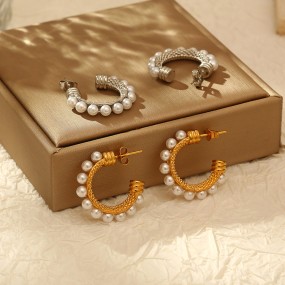Pearl Earrings Manufacturer - C Shaped Hoop Full Pearl Design