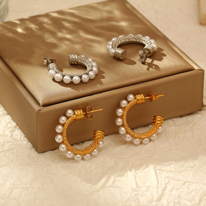 Pearl Earrings Manufacturer - C Shaped Hoop Full Pearl Design