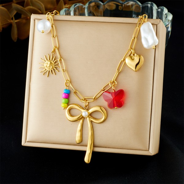 Multi Charm Factory - Bow Heart Butterfly Pendant Necklace