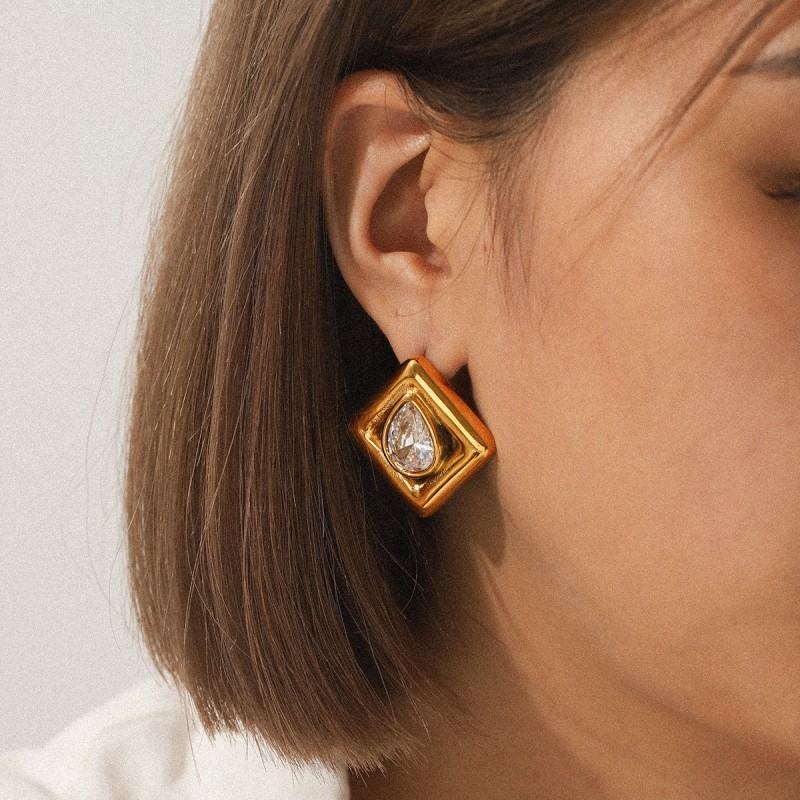 Waterdrop Earrings Supplier - White Zirconia Geometric Design