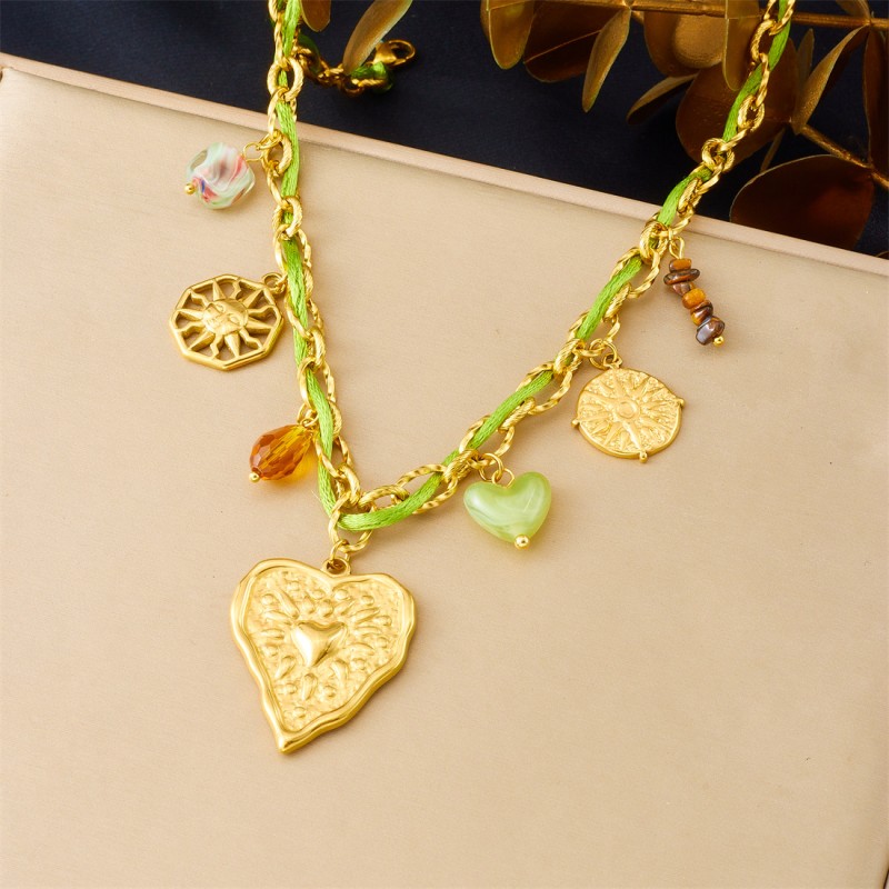 Weaving Chain Factory - Heart Sunface Pendant Necklace
