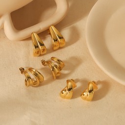 French Earrings Supplier - Geometric C-shaped Cross Design