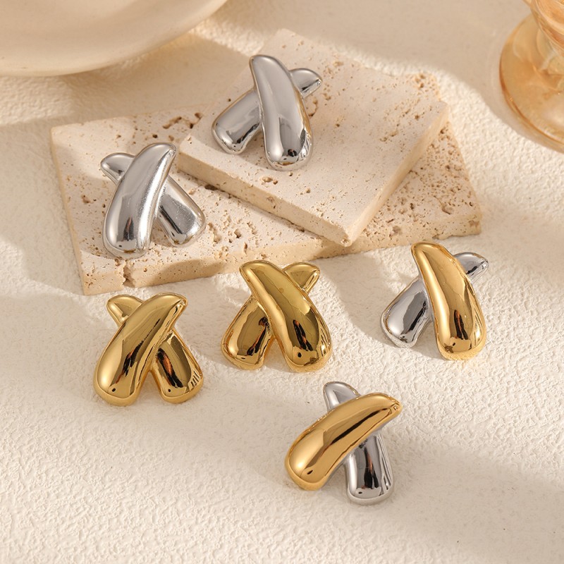 Stud Earrings Factory - X Shaped Hypoallergenic Gold Plated