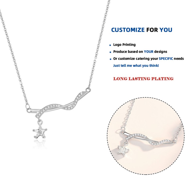 925 Sterling Silver Necklace Manufacturer - Zircon Pendant Rhodium Plated Rotate Star