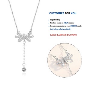 Butterfly Pendant Necklace Factory - Gold Tassel Bow Design Women Jewelry Gift