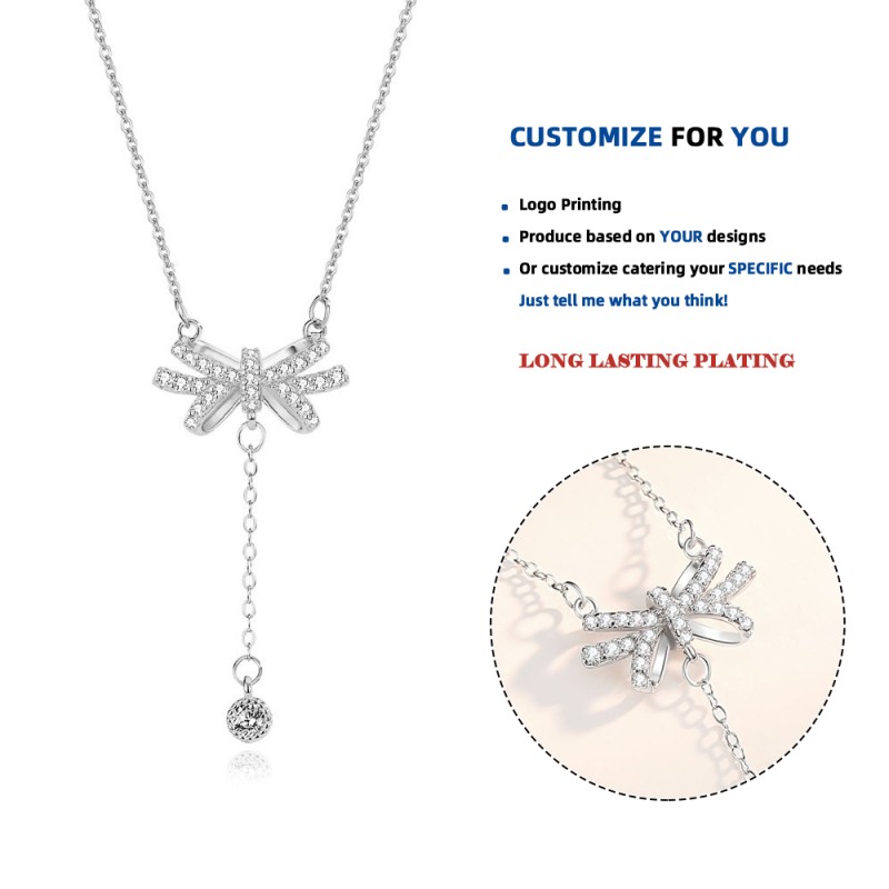 Butterfly Pendant Necklace Factory - Gold Tassel Bow Design Women Jewelry Gift