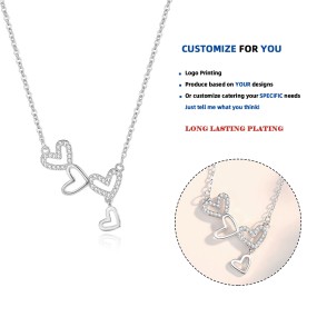 925银项链工厂 - 镂空心形钻石流苏锁骨链