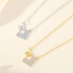 925银项链厂家 - 多功能全锆石几何方形吊坠