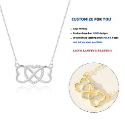 S925 Sterling Silver Necklace Supplier - Digital 8 Heart Shaped Pendant Diamond Set