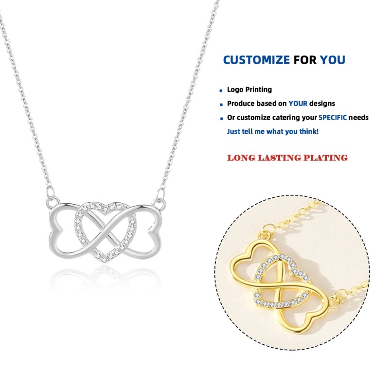 S925 Sterling Silver Necklace Supplier - Digital 8 Heart Shaped Pendant Diamond Set