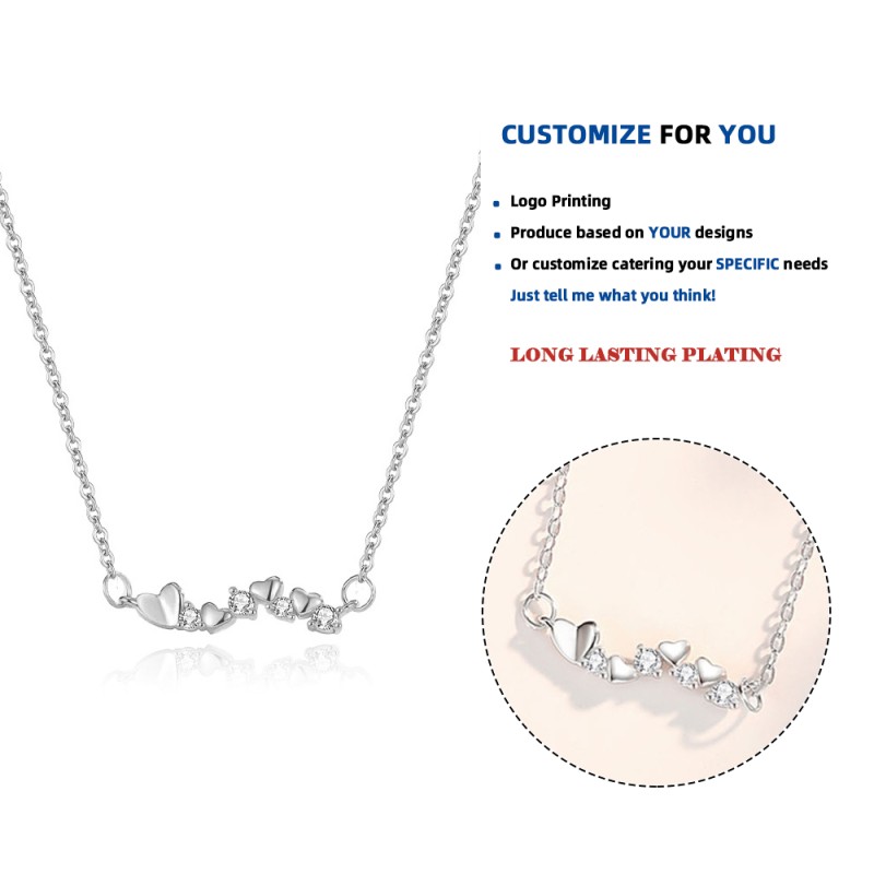 925 Sterling Silver Necklace Supplier - Endless Love Heart Zircon Gold Plated Women