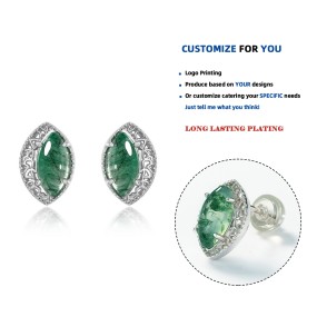 925银耳钉供应商 - 天然苔藓玛瑙泪滴周年