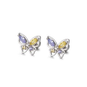 925 Sterling Silver Stud Earrings Factory - Tiny Butterfly Screw Back Gold Plated