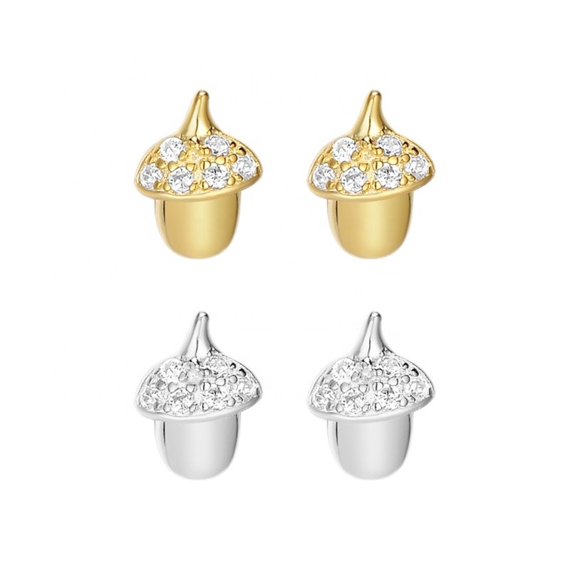 925 Sterling Silver Stud Earrings Factory - Mini Toddler Girls Cute Acorn Screw Back