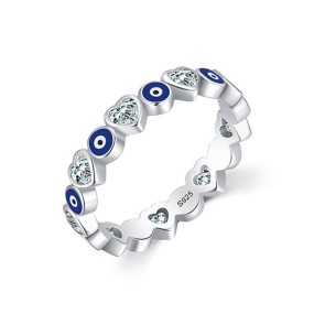 925 Sterling Silver Heart Ring Factory - Blue Evil Eye Pave Zircon Love Design