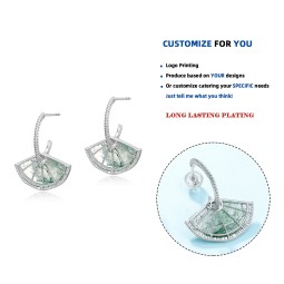 925银耳环工厂 - 中式扇形吊坠天然宝石