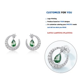 925 Sterling Silver Stud Earrings Supplier - Moon Design Moss Agate White Gold Plated