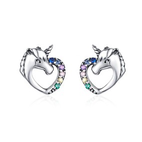 925 Sterling Silver Stud Earrings Manufacturer - Fashion Zircon Dazzling Unicorn Licorne