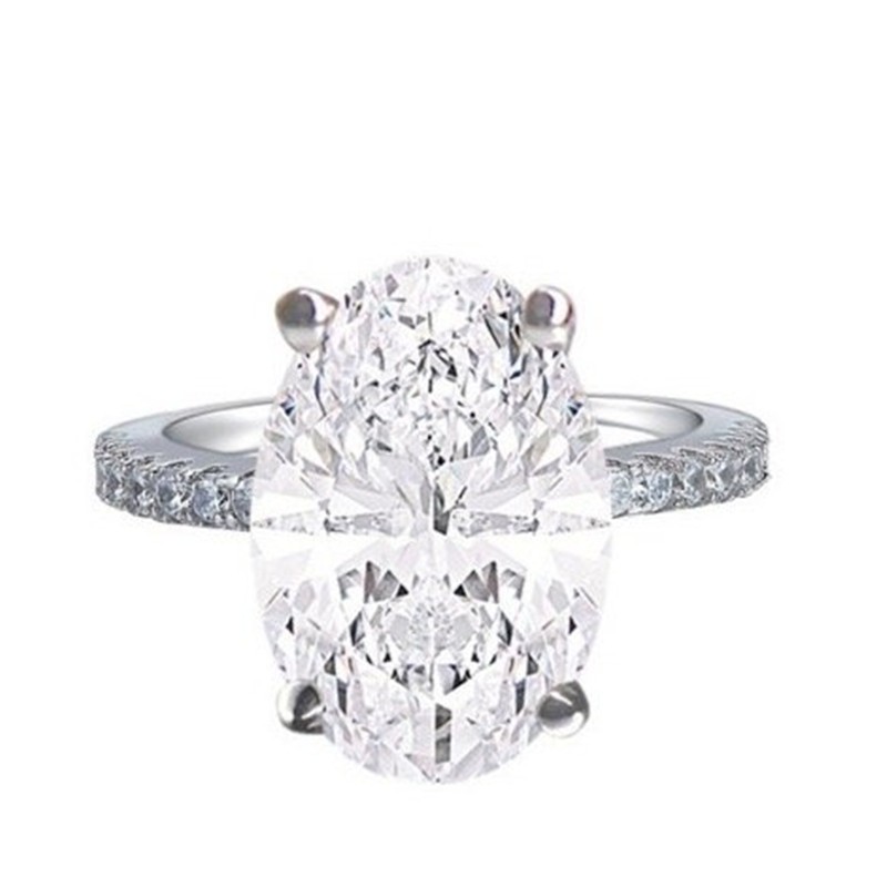 925 Sterling Silver Ring Factory - Big Cubic Zirconia Oval Cut White Zircon Promise