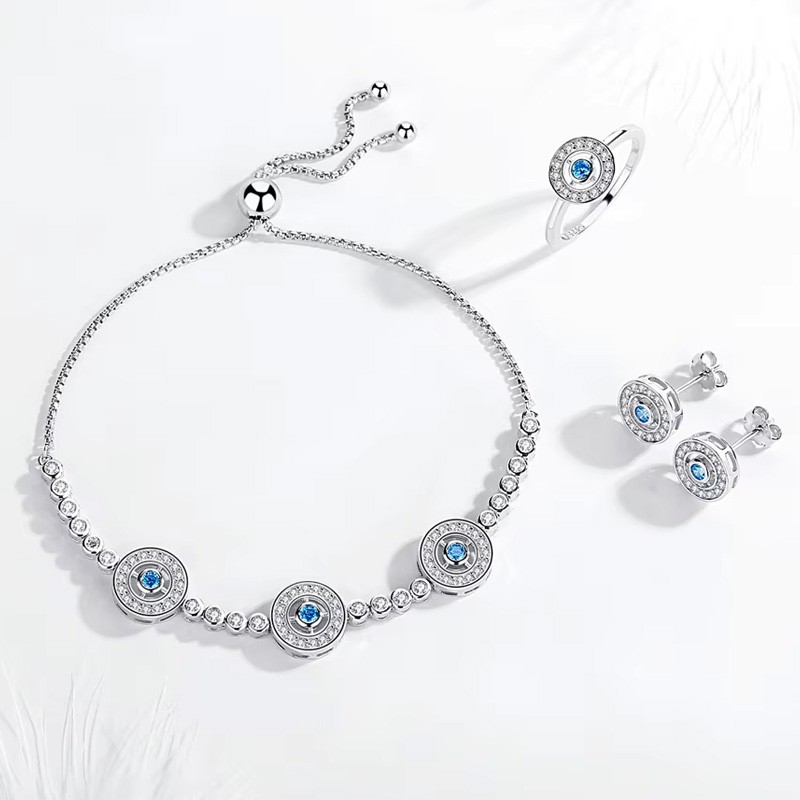 925 Sterling Silver Jewelry Set Manufacturer - Luxury Lucky Blue Zircon Evil Eye Tennis