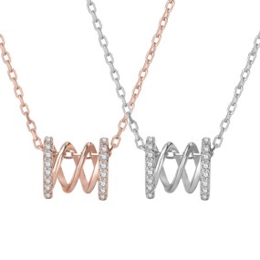 925银项链工厂 - 微密镶CZ波浪扭纹玫瑰金填充