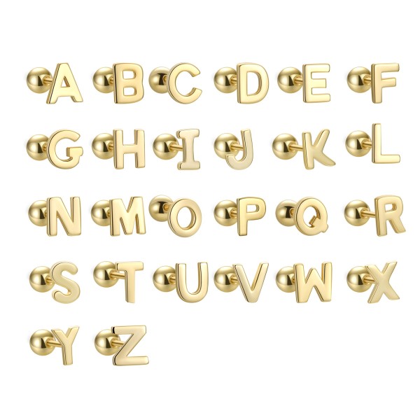 字母耳钉厂家 - 螺旋背设计师字母A-Z18K金