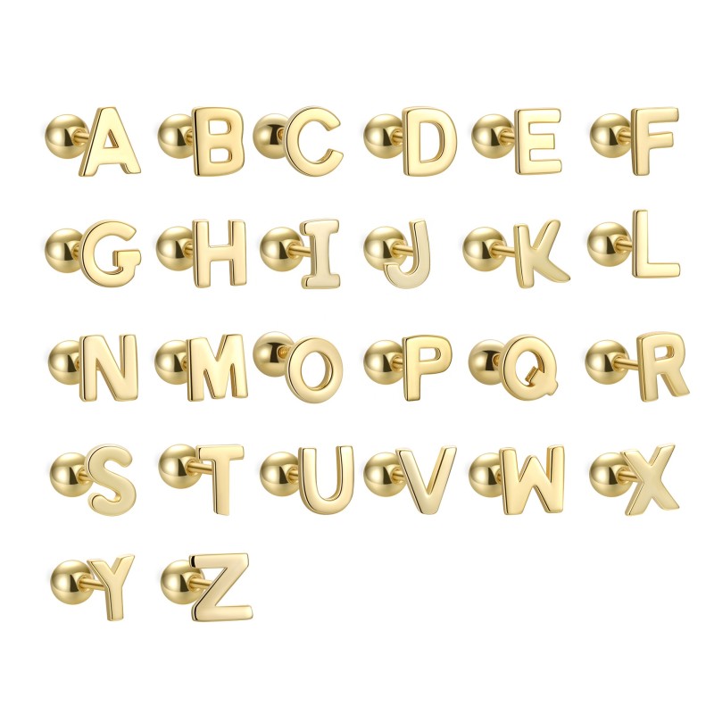 Alphabet Stud Earrings Manufacturer - Screw Back Designer Letters A-Z 18K Gold