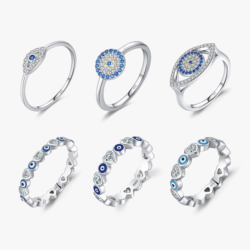 925 Sterling Silver Evil Eye Ring Supplier - Blue Pave Zircon Women Fine Jewelry Gift